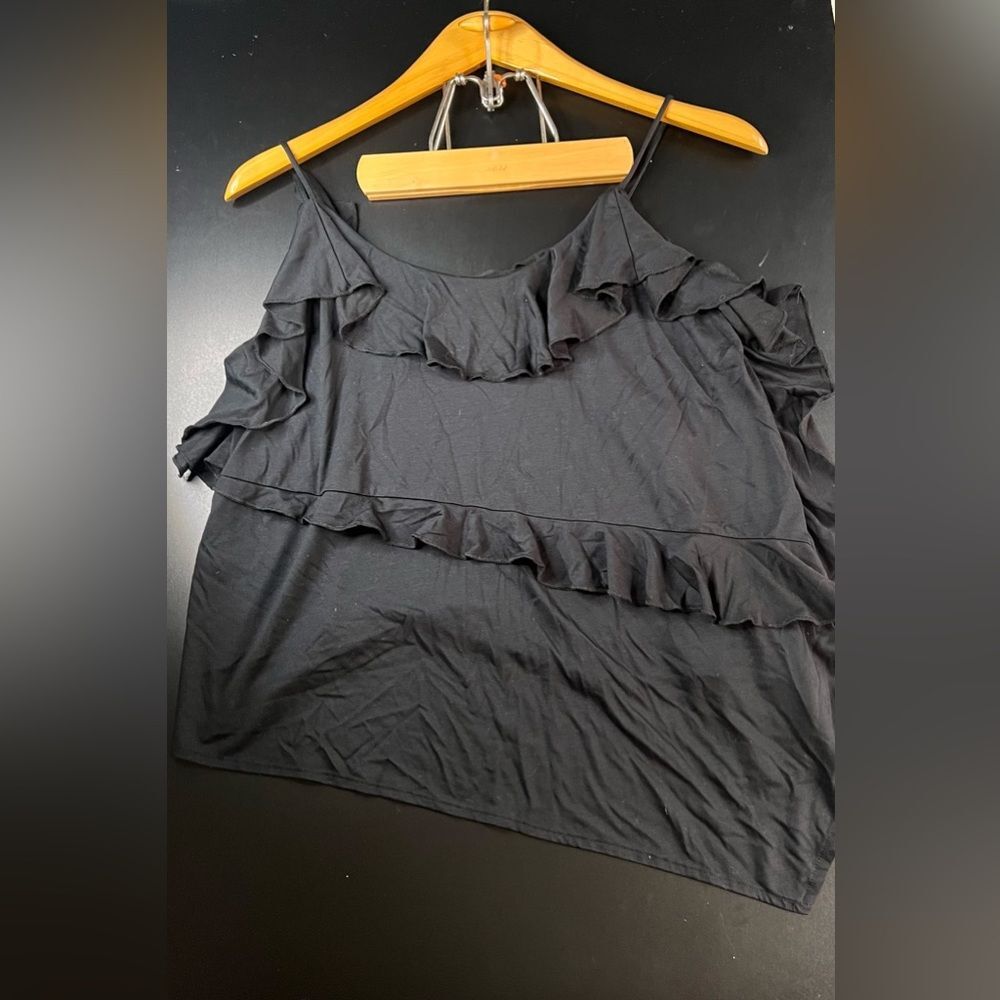 By Anthropologie Asymmetrical Ruffle Cami Top in Black Size Small EUC